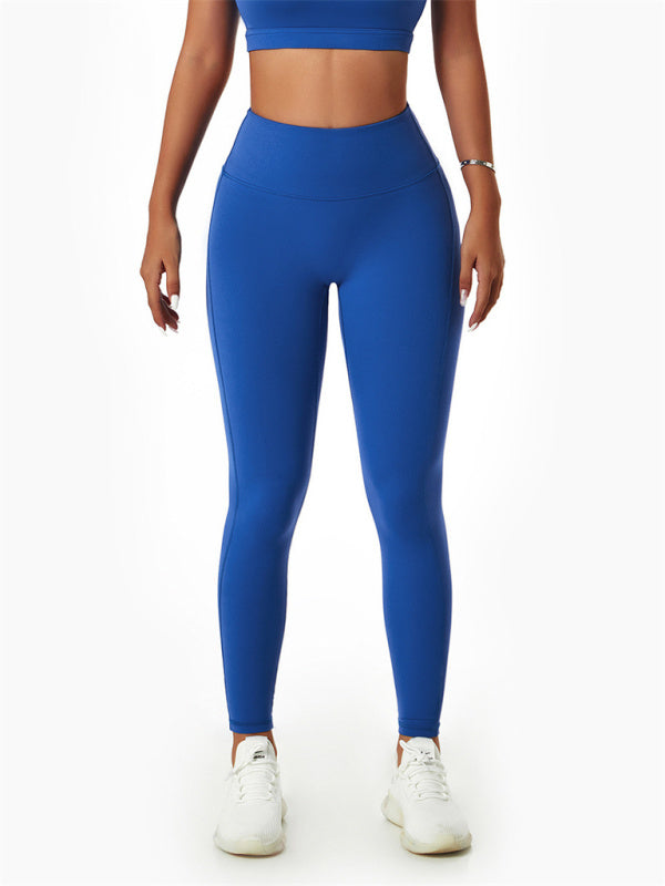 Women's quick-drying high-waisted hip-lifting nude leggings Blue