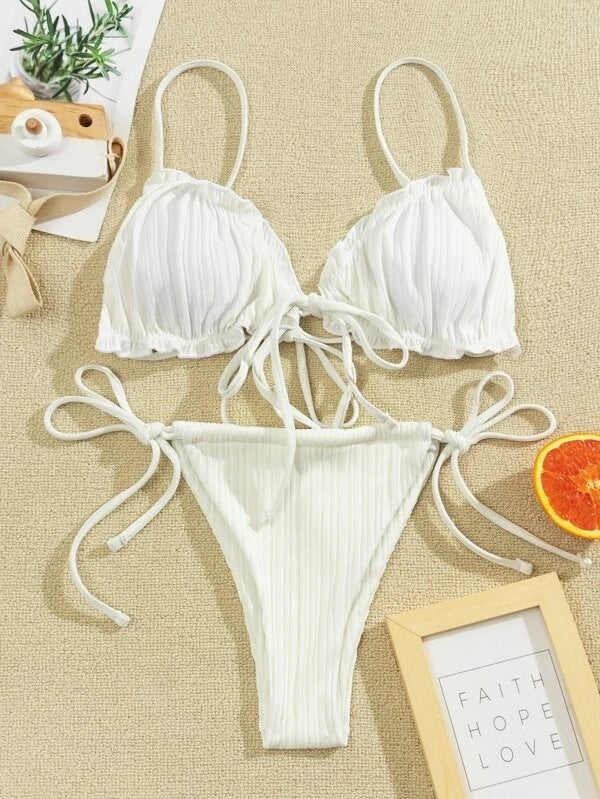 Women's strappy sexy suspender two-piece bikini White