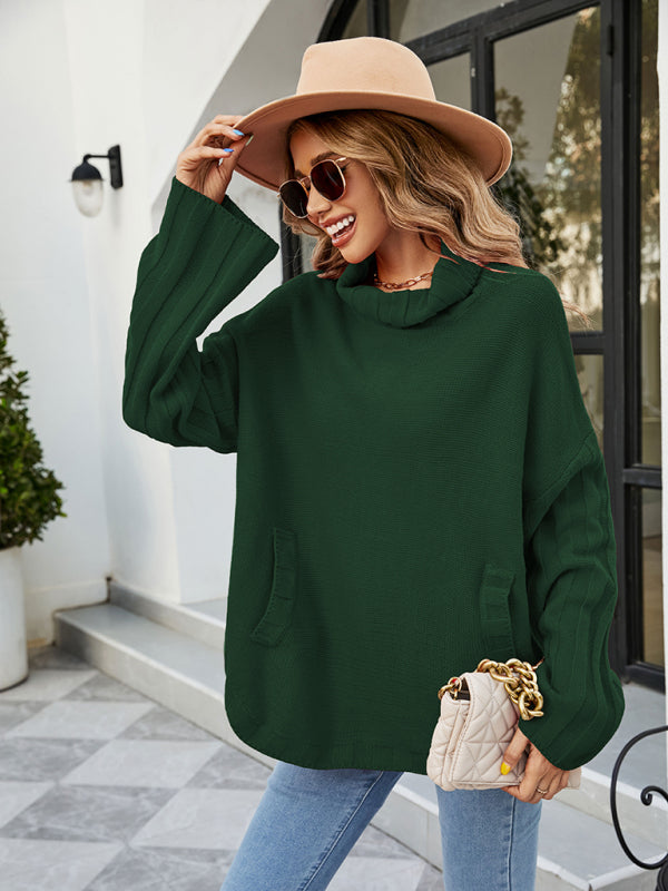 women's loose large size turtleneck sweater Green